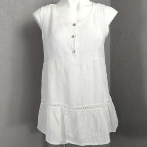 Valentina Naldi Shirt Womens S White Linen Sleeveless Mother of Pearl Buttons